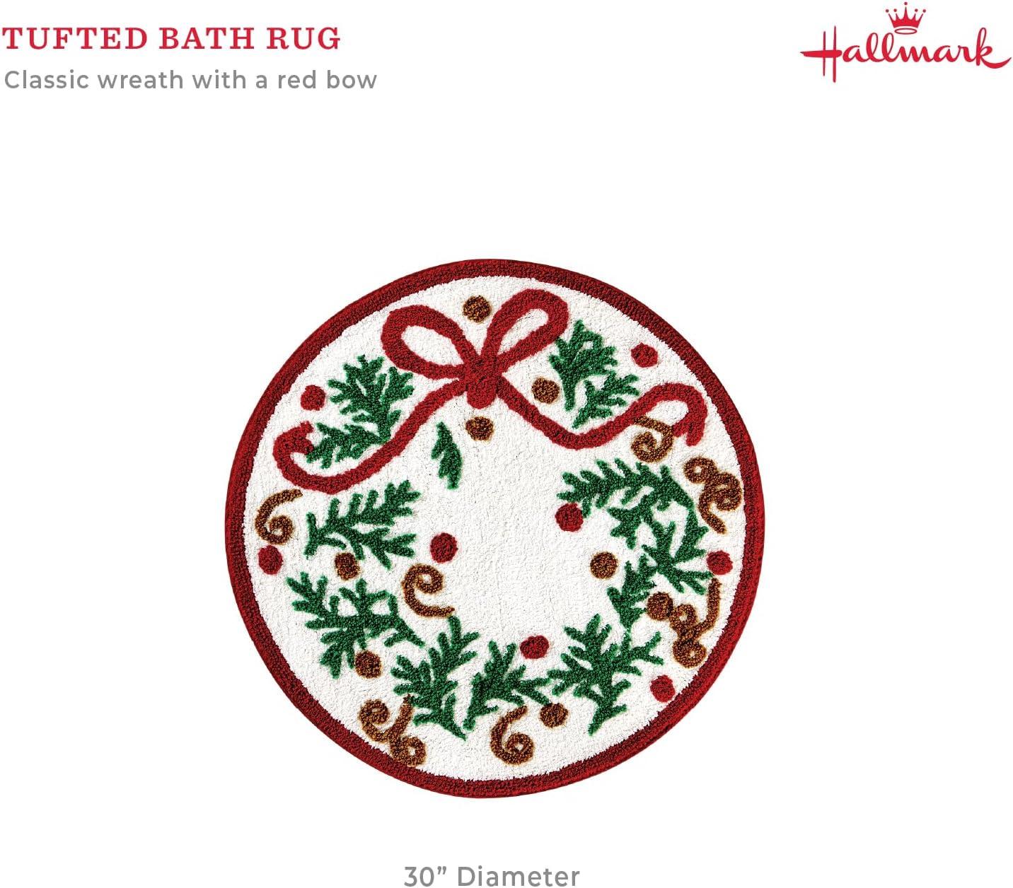 imageHallmark Bath Rug Scallop Edge with Soft Tufted Pile Holiday Home Decor Christmas Wreath 30quot RoundChristmas Wreath