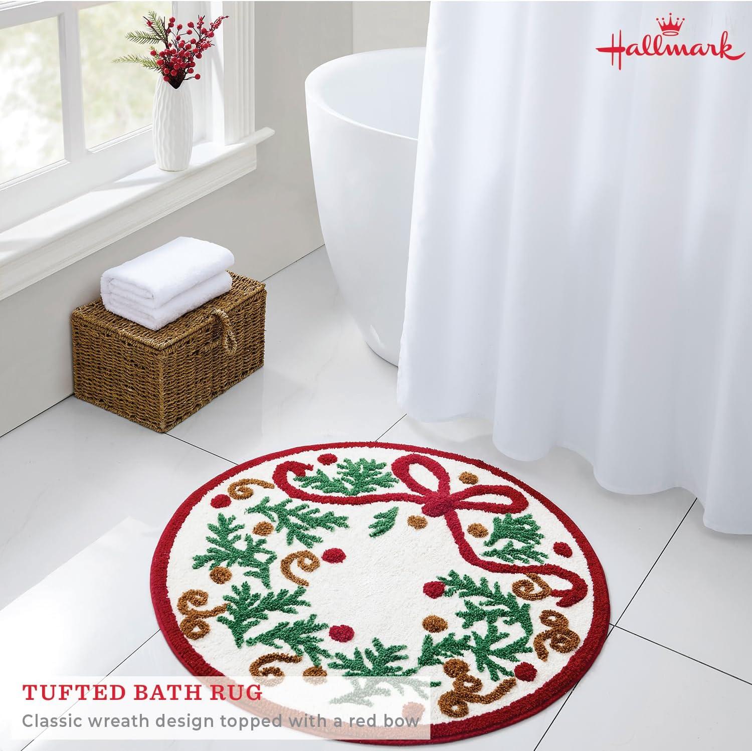 imageHallmark Bath Rug Scallop Edge with Soft Tufted Pile Holiday Home Decor Christmas Wreath 30quot RoundChristmas Wreath