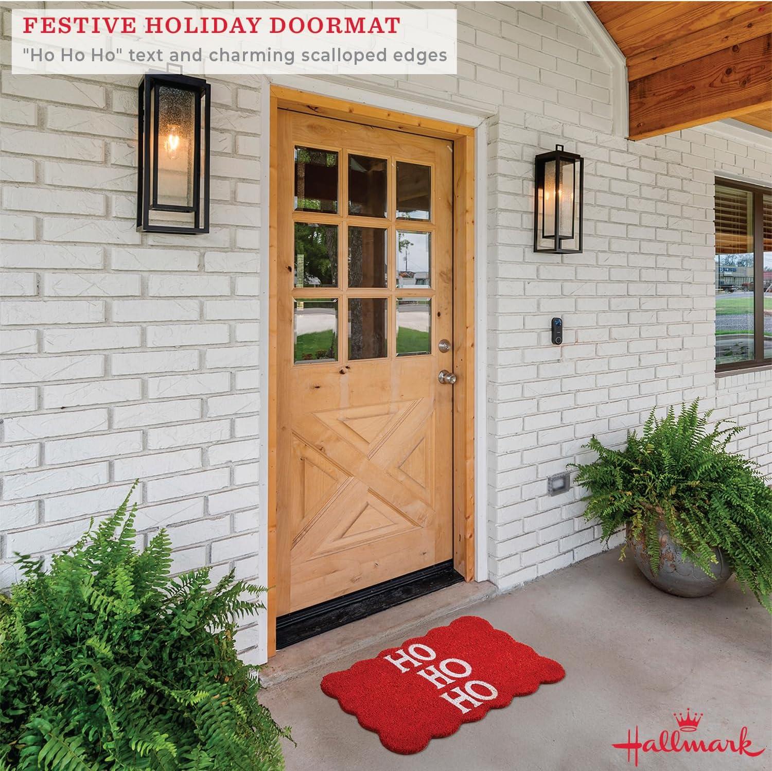 imageHallmark Bath Rug Scallop Edge with Soft Tufted Pile Holiday Home Decor Christmas Wreath 30quot RoundHo Ho Ho Red