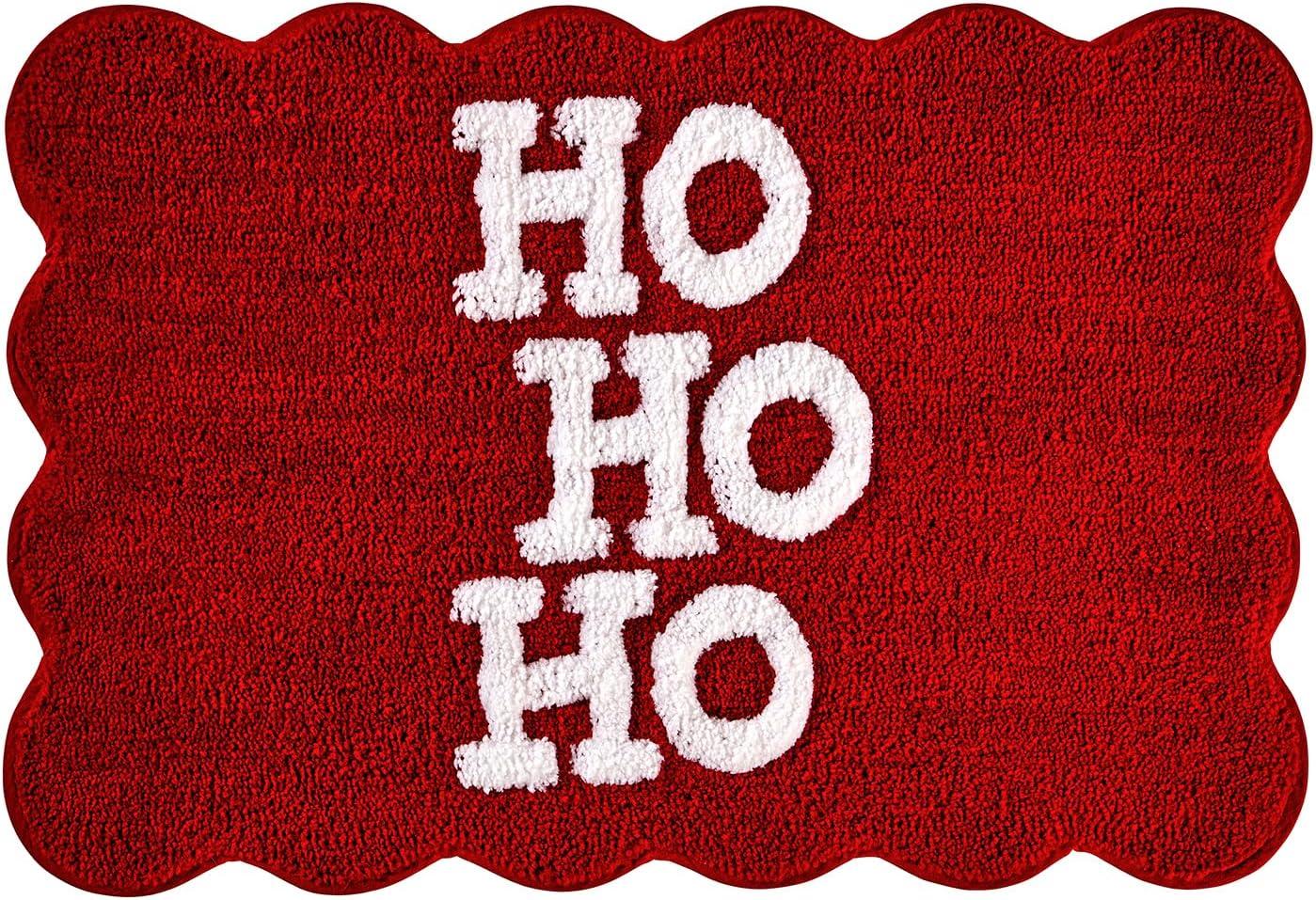 imageHallmark Bath Rug Scallop Edge with Soft Tufted Pile Holiday Home Decor Christmas Wreath 30quot RoundHo Ho Ho Red