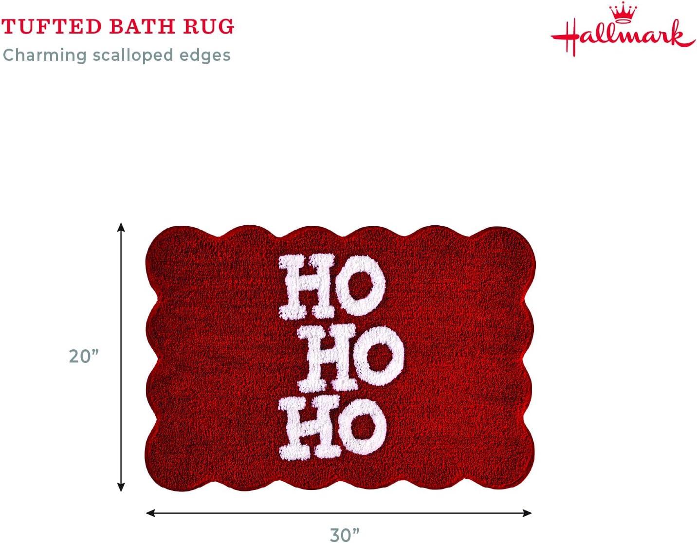 imageHallmark Bath Rug Scallop Edge with Soft Tufted Pile Holiday Home Decor Christmas Wreath 30quot RoundHo Ho Ho Red