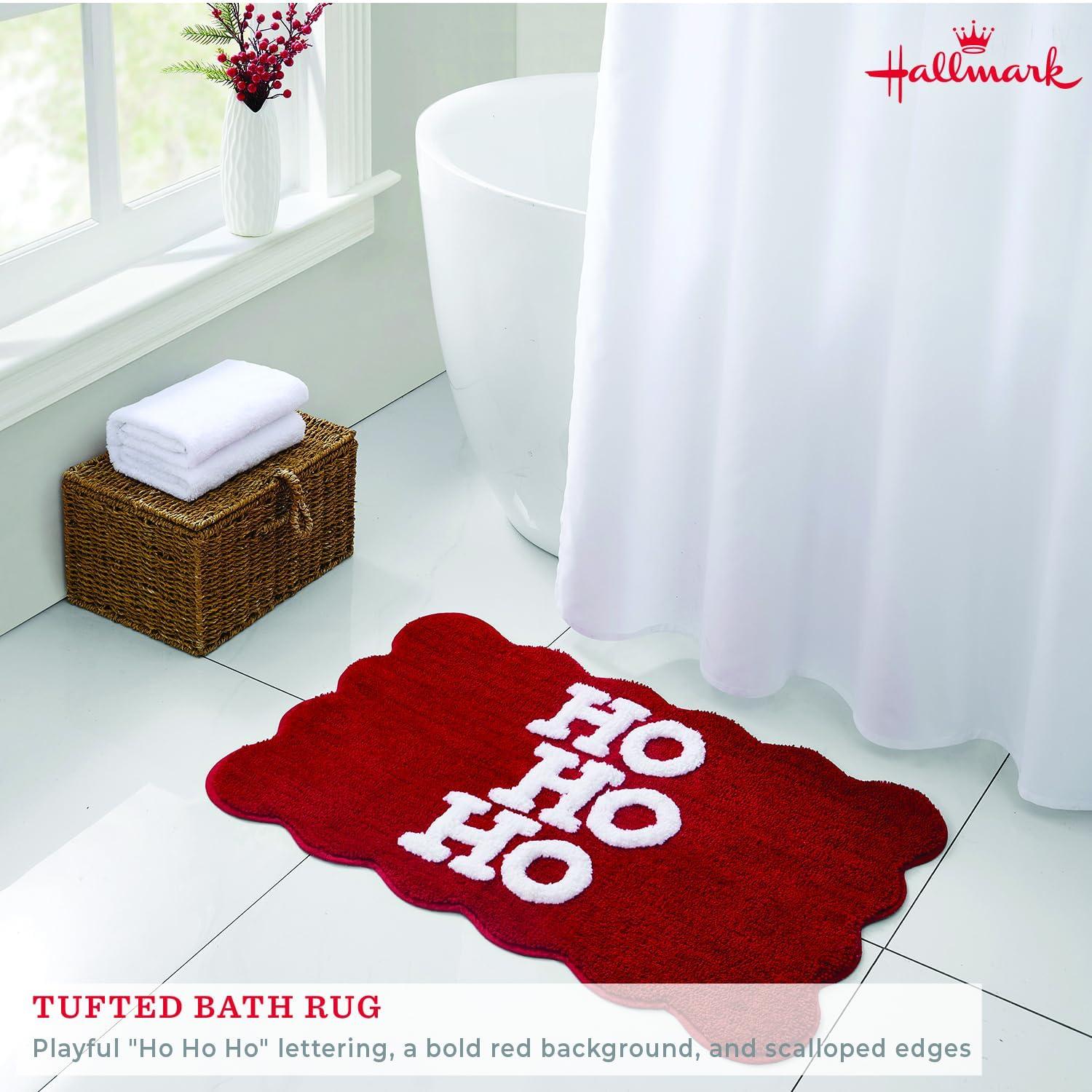 imageHallmark Bath Rug Scallop Edge with Soft Tufted Pile Holiday Home Decor Christmas Wreath 30quot RoundHo Ho Ho Red