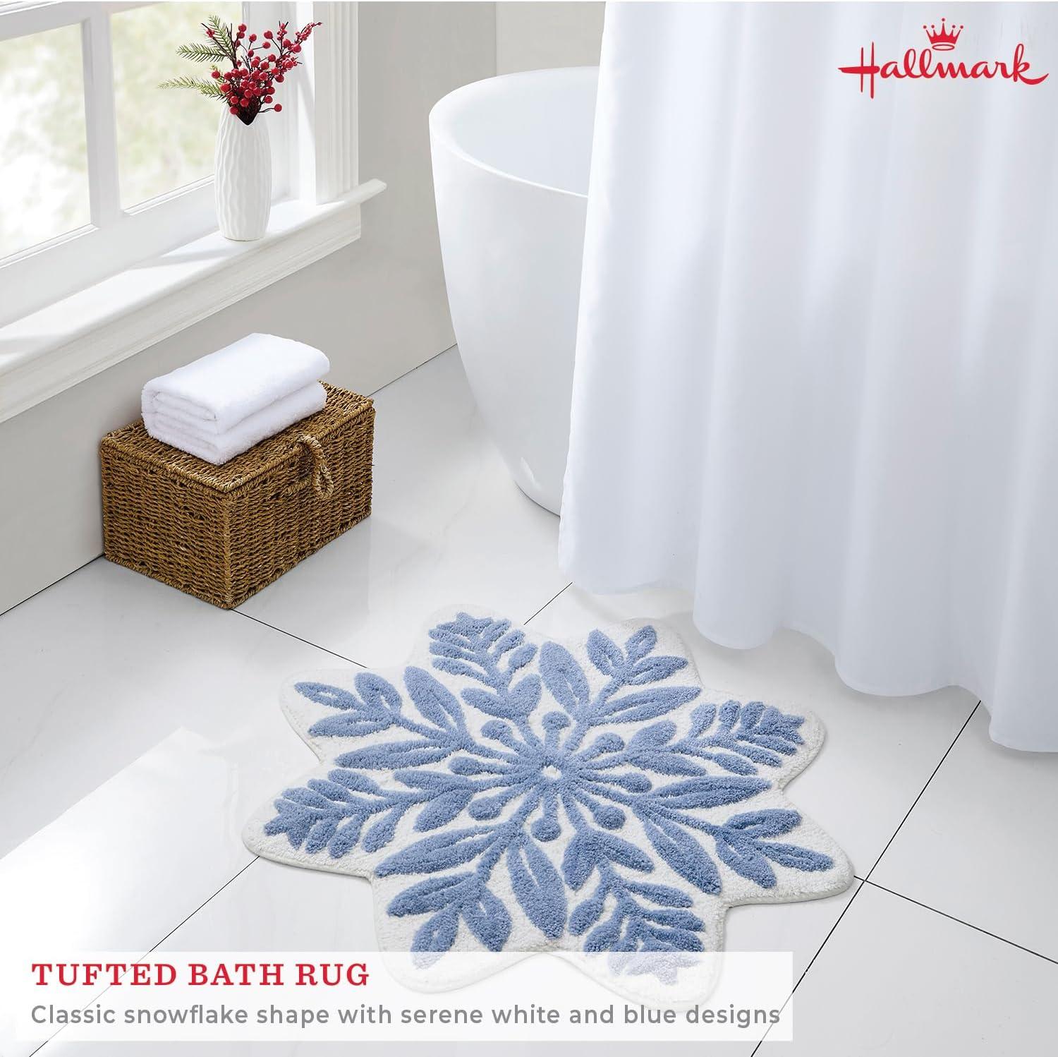 imageHallmark Bath Rug Scallop Edge with Soft Tufted Pile Holiday Home Decor Christmas Wreath 30quot RoundSnowflake