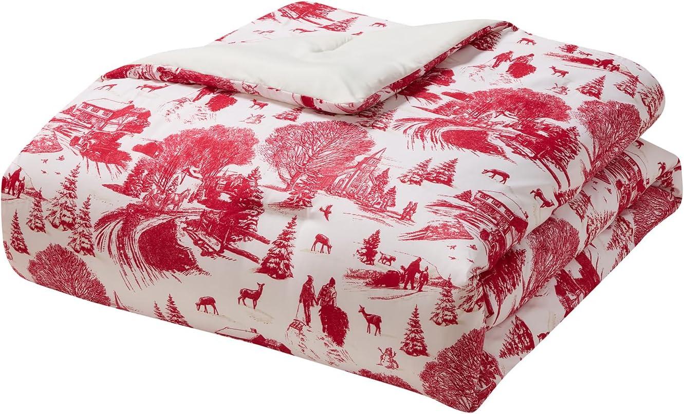 imageHallmark FullQueen Comforter Set 4Piece Soft Holiday Bedding Set with Pillowcases and Decorative Pillow Medium Weight Bedding for YearRound Use Fade ampamp Wrinkle Resistant Cozy Christmas RedCozy Christmas Red