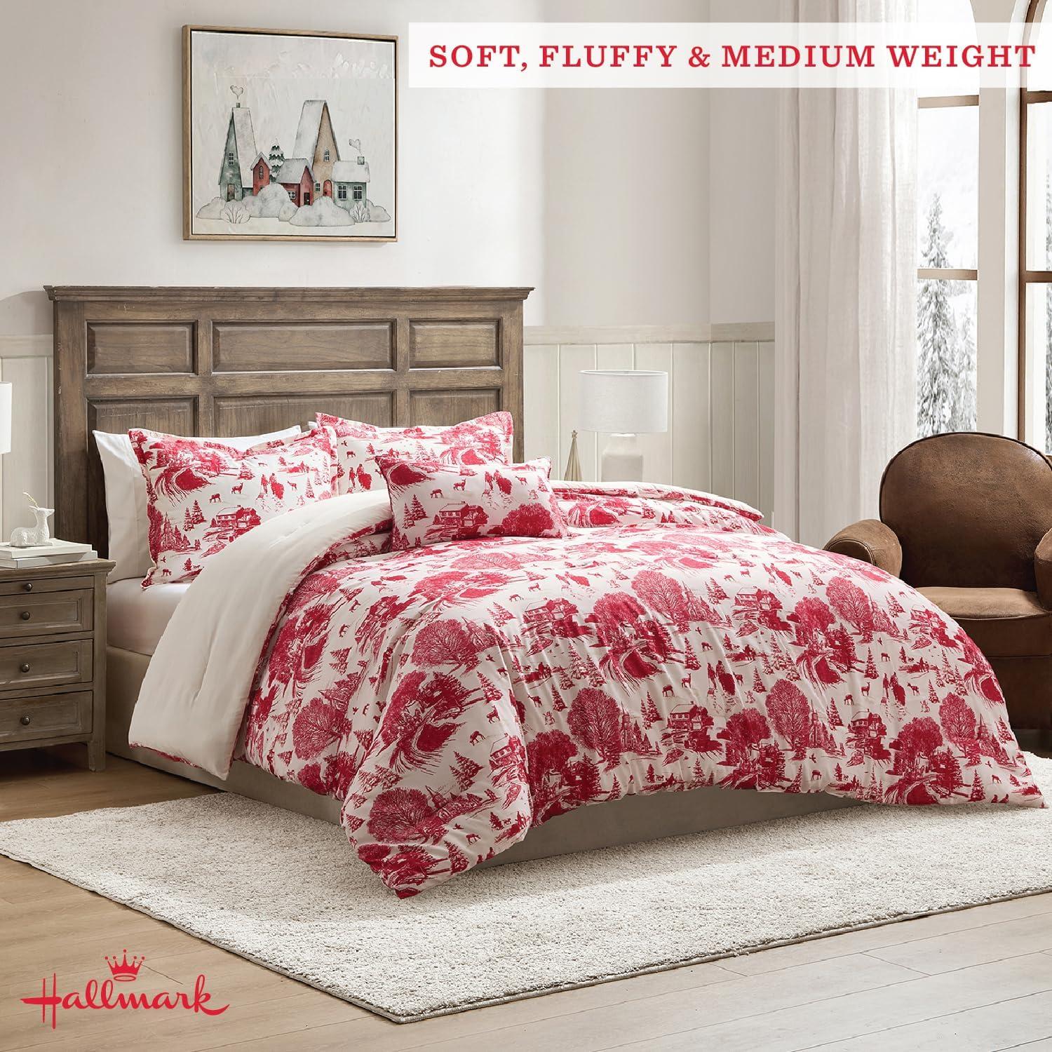 imageHallmark FullQueen Comforter Set 4Piece Soft Holiday Bedding Set with Pillowcases and Decorative Pillow Medium Weight Bedding for YearRound Use Fade ampamp Wrinkle Resistant Cozy Christmas RedCozy Christmas Red