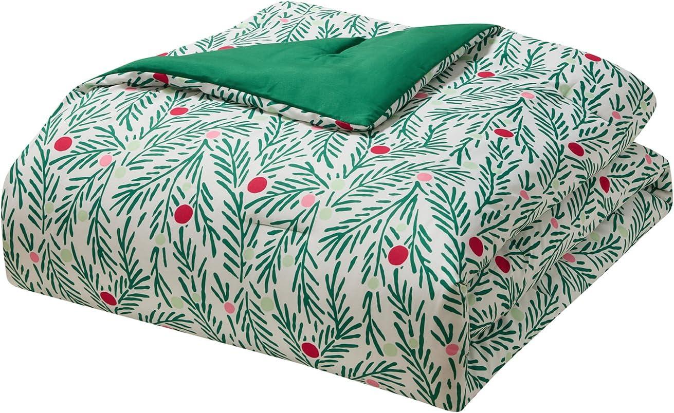 imageHallmark FullQueen Comforter Set 4Piece Soft Holiday Bedding Set with Pillowcases and Decorative Pillow Medium Weight Bedding for YearRound Use Fade ampamp Wrinkle Resistant Cozy Christmas RedJoy to Your World Green