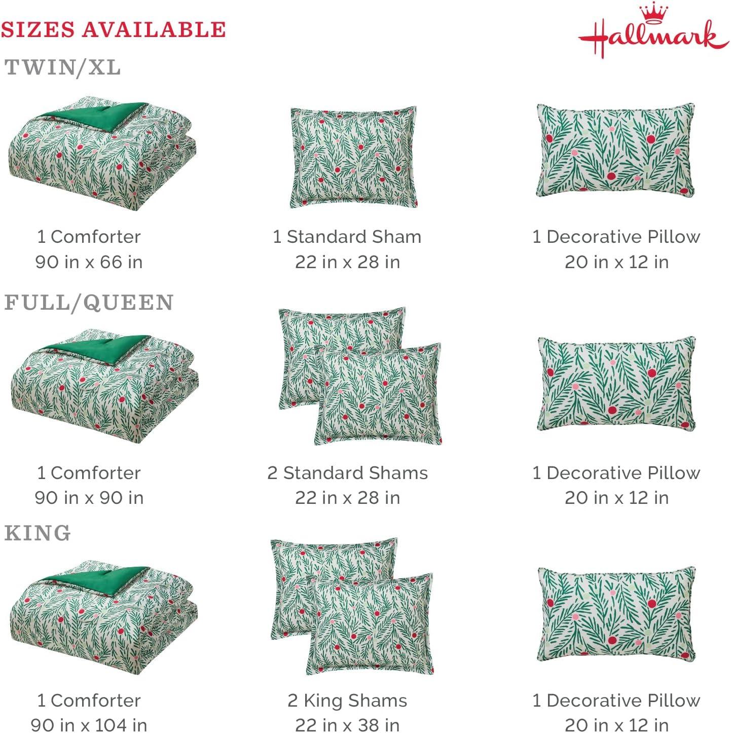 imageHallmark FullQueen Comforter Set 4Piece Soft Holiday Bedding Set with Pillowcases and Decorative Pillow Medium Weight Bedding for YearRound Use Fade ampamp Wrinkle Resistant Cozy Christmas RedJoy to Your World Green