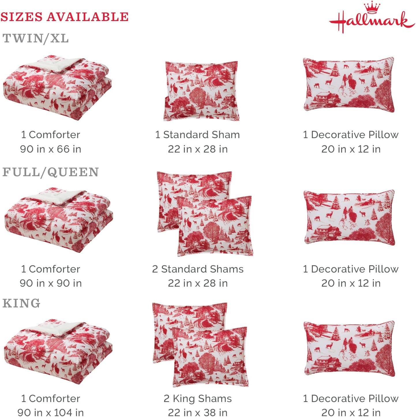 imageHallmark FullQueen Comforter Set 4Piece Soft Holiday Bedding Set with Pillowcases and Decorative Pillow Medium Weight Bedding for YearRound Use Fade ampamp Wrinkle Resistant Cozy Christmas RedCozy Christmas Red