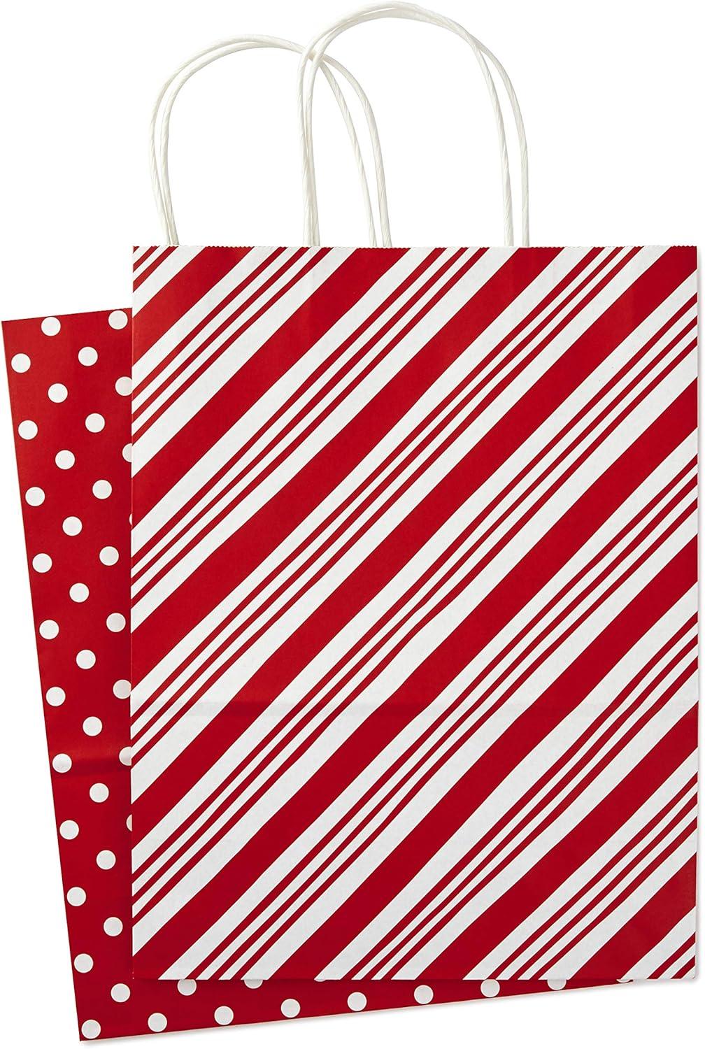 imageHallmark 13quot Large Gift Bag Assortment Holiday Icons 12 Paper Gift Bags in Assorted Designs for Hanukkah or Christmas Stripes Polka Dots Snowflakes Christmas Trees