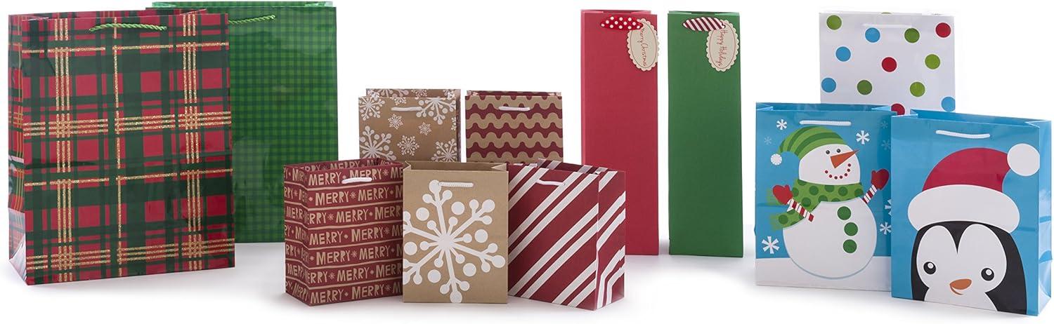 imageHallmark 6quot Small Holiday Gift Bag Set Pack of 5 Red White and Kraft Snowflakes Stripes Merry 5XGB1798Small