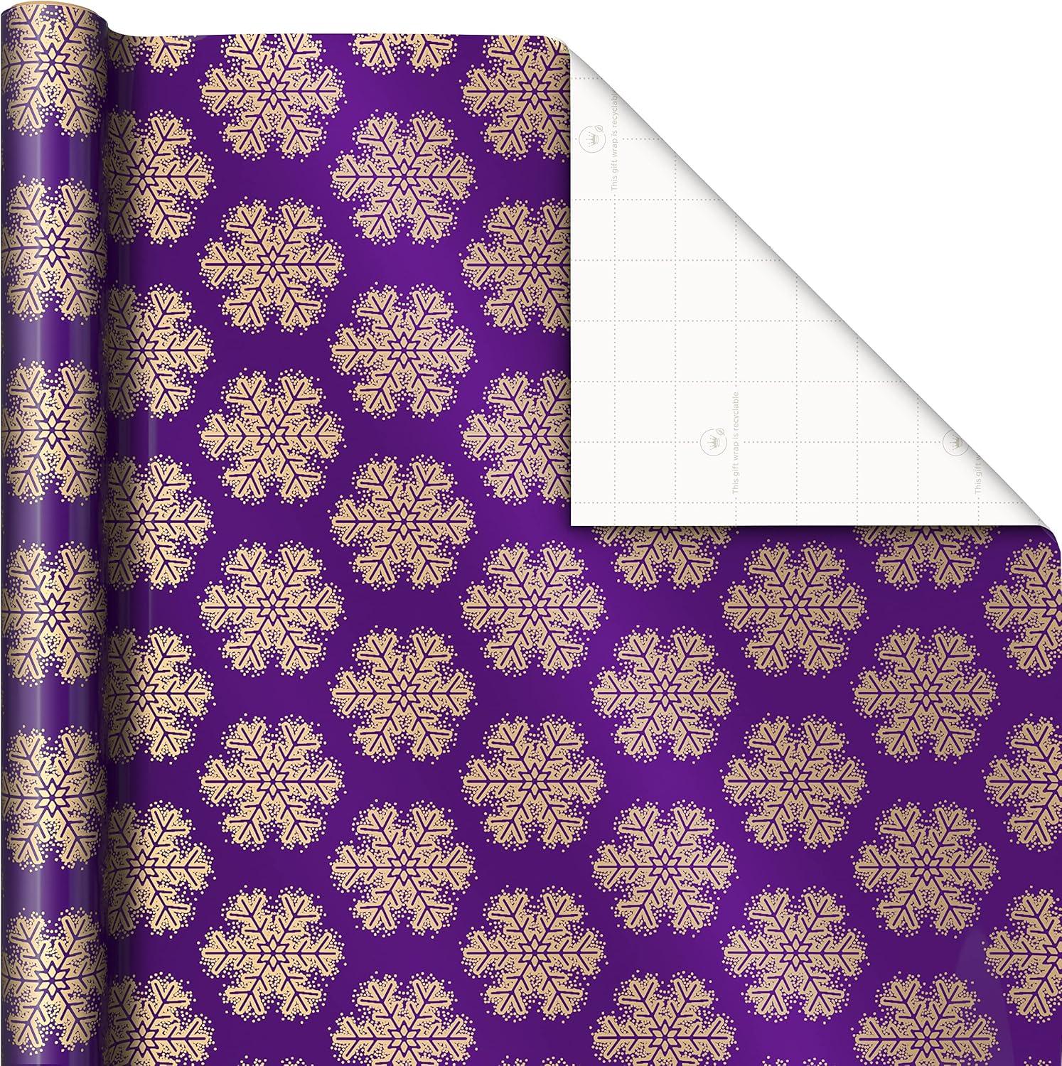 imageHallmark Christmas Wrapping Paper with Cutlines on Reverse 3 Rolls 120 Sq Ft Total Winter City Scene Rustic Snowflakes on Red Nutcrackers with FoliageGold Snowflakes on Purple JewelTone Trees Plaid Stripes