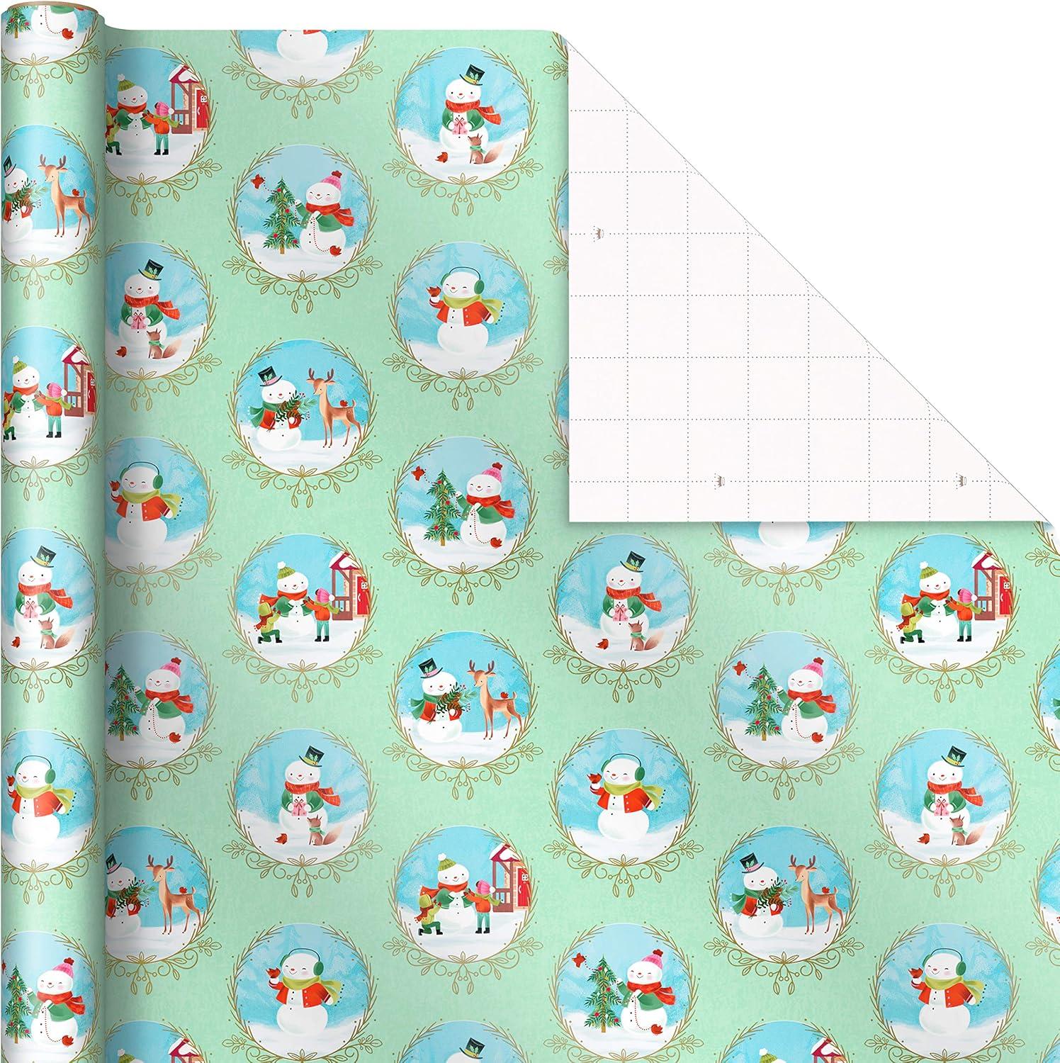 imageHallmark Christmas Wrapping Paper with Cutlines on Reverse 3 Rolls 120 Sq Ft Total Winter City Scene Rustic Snowflakes on Red Nutcrackers with FoliageStorybook Critters Snowmen Green and Blue Plaid
