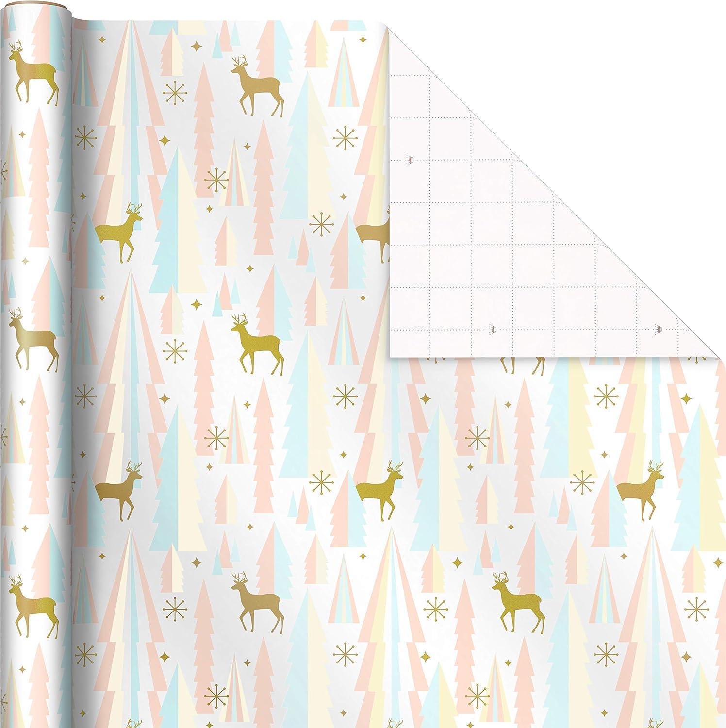 imageHallmark Christmas Wrapping Paper with Cutlines on Reverse 3 Rolls 120 Sq Ft Total Winter City Scene Rustic Snowflakes on Red Nutcrackers with FoliagePink Mint Gold Reindeer Christmas Trees Snowflakes
