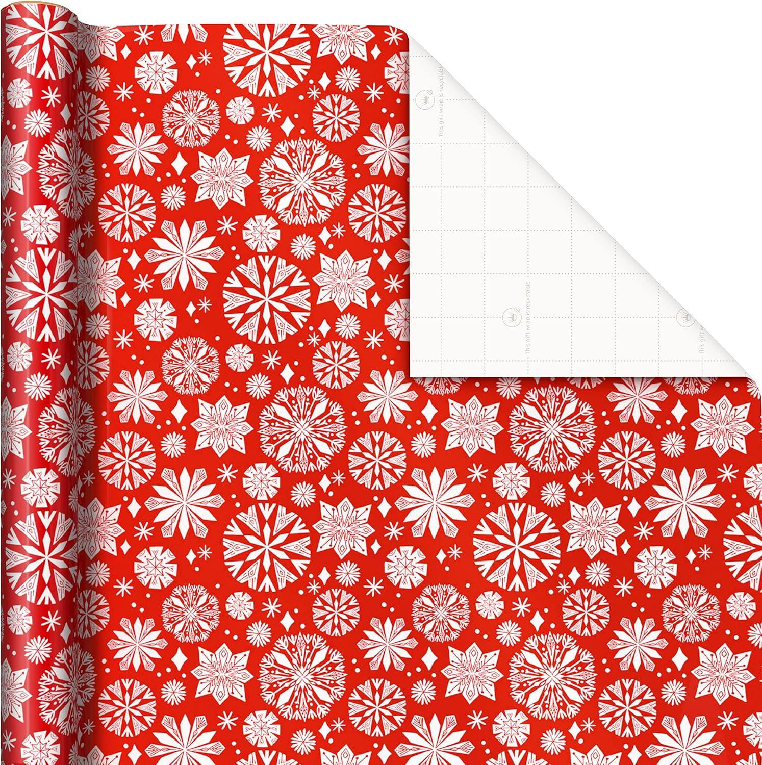 imageHallmark Christmas Wrapping Paper with Cutlines on Reverse 3 Rolls 120 Sq Ft Total Winter City Scene Rustic Snowflakes on Red Nutcrackers with FoliageWinter City Scene Rustic Snowflakes on Red Nutcrackers with Foliage