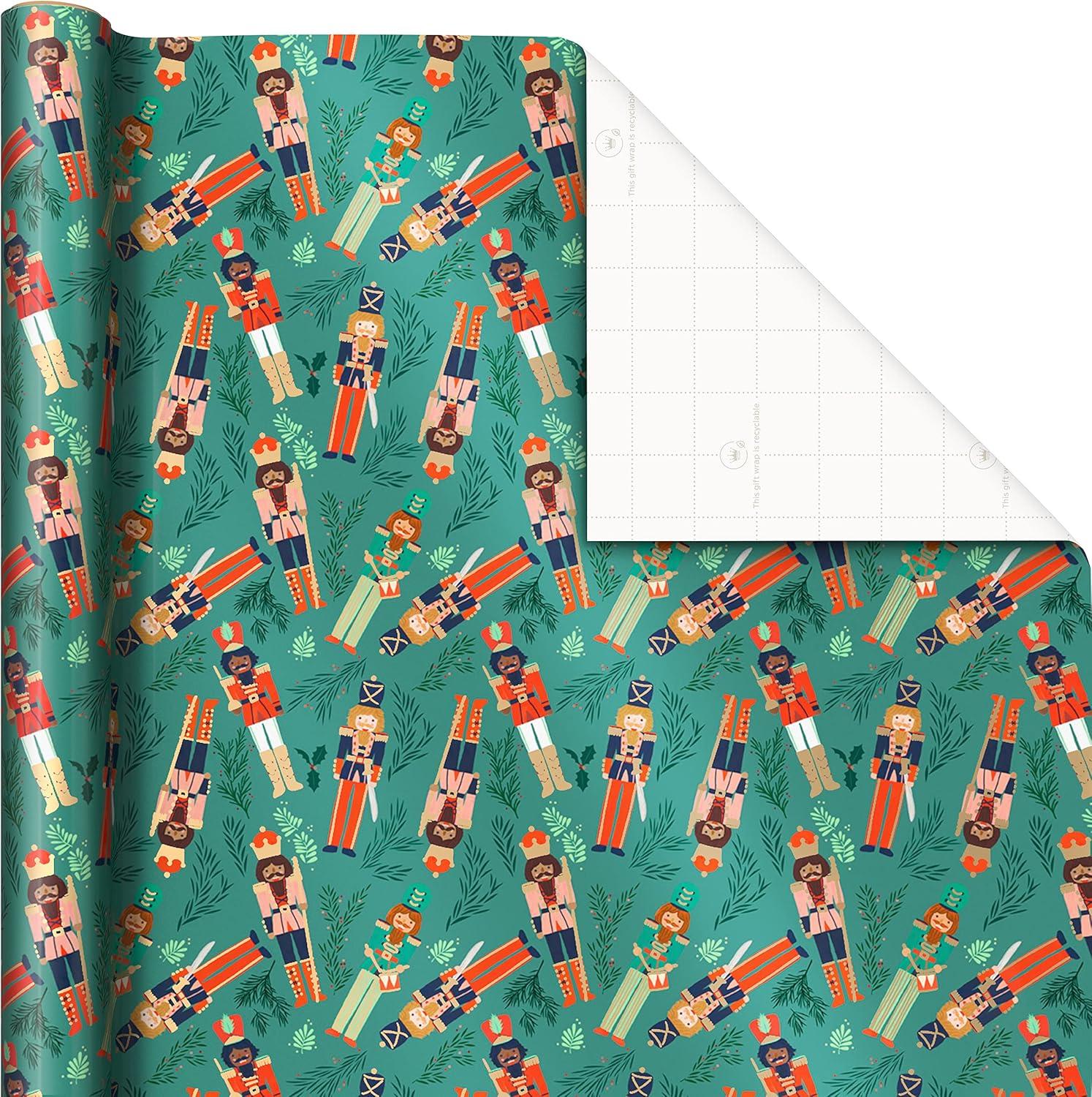 imageHallmark Christmas Wrapping Paper with Cutlines on Reverse 3 Rolls 120 Sq Ft Total Winter City Scene Rustic Snowflakes on Red Nutcrackers with FoliageWinter City Scene Rustic Snowflakes on Red Nutcrackers with Foliage