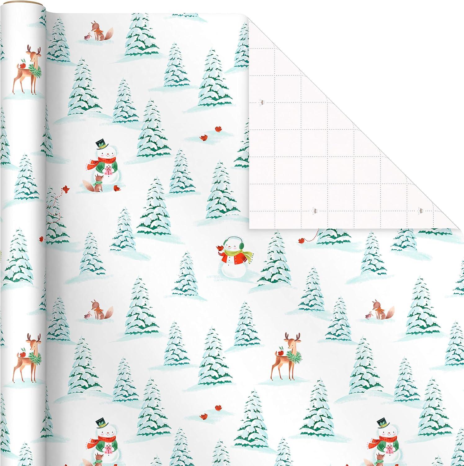 imageHallmark Christmas Wrapping Paper with Cutlines on Reverse 3 Rolls 120 Sq Ft Total Winter City Scene Rustic Snowflakes on Red Nutcrackers with FoliageStorybook Critters Snowmen Green and Blue Plaid