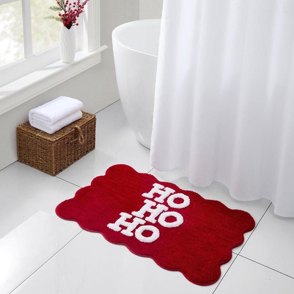 imageHallmark Bath Rug Scallop Edge with Soft Tufted Pile Holiday Home Decor Christmas Wreath 30quot RoundHo Ho Ho Red