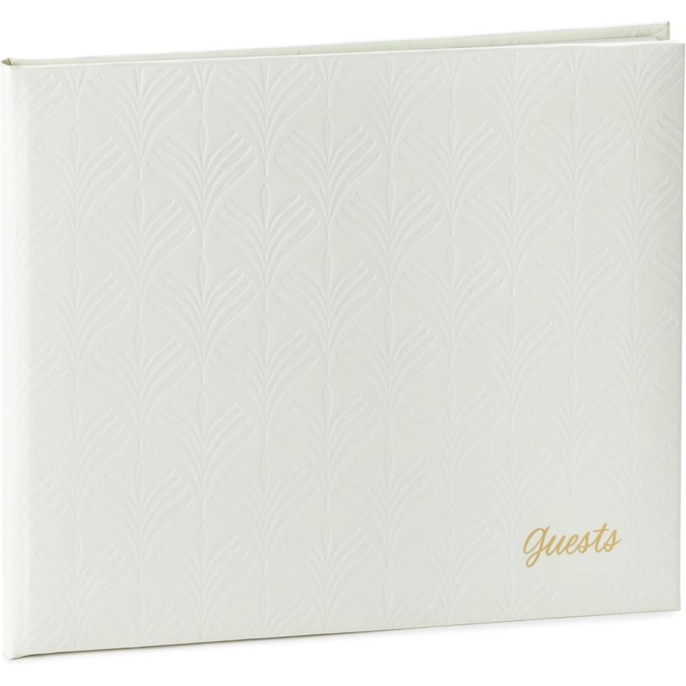 imageHallmark Ivory Faux Leather Guest Book Botanical Pattern for Weddings Graduations Vacation Home
