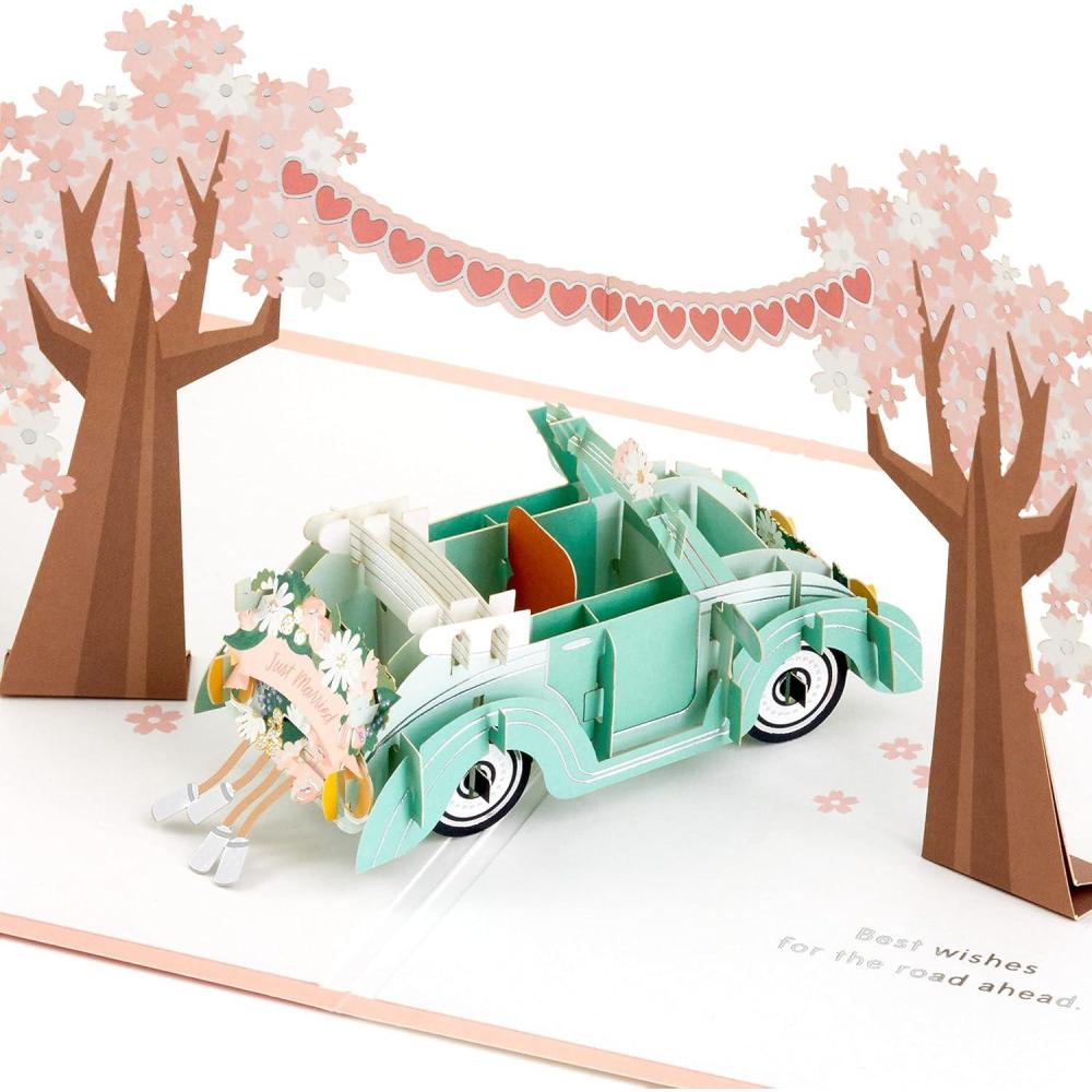 imageHallmark Signature Paper Wonder Pop Up Wedding Card Classic Car Just Married