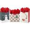 Hallmark 6″ Small Holiday Gift Bag Set (Pack of 5; Red, White and Kraft) Snowflakes, Stripes, Merry (5XGB1798)(Large)