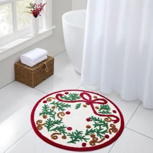 Hallmark – Bath Rug, Scallop Edge with Soft Tufted Pile, Holiday Home Decor (Christmas Wreath, 30″ Round)(Christmas Wreath)