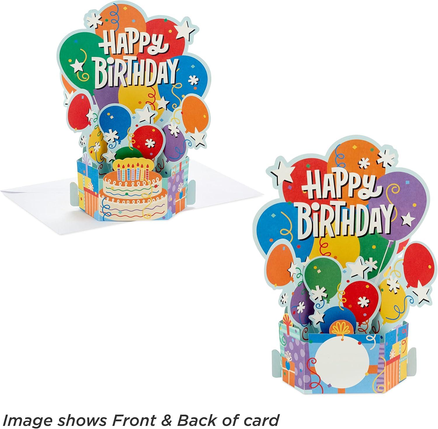 imageHallmark Paper Wonder Pack of Pop Up Birthday Cards Balloons and Cake 8 3D Cards and Envelopes
