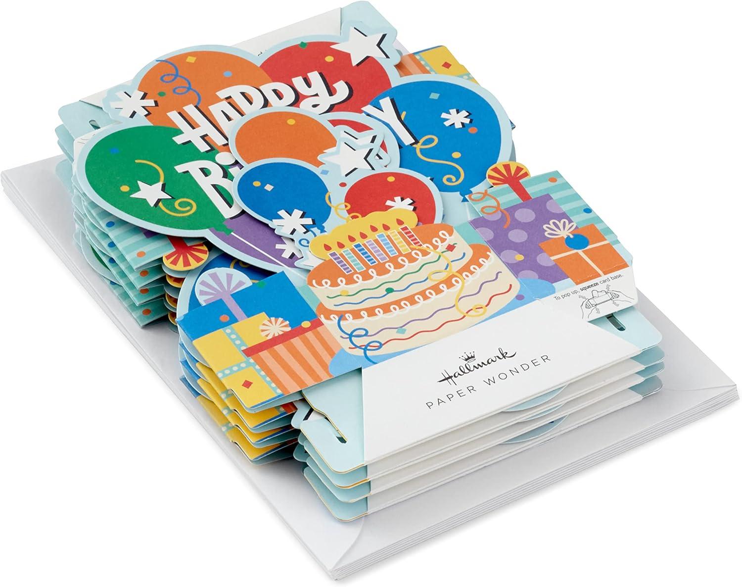 imageHallmark Paper Wonder Pack of Pop Up Birthday Cards Balloons and Cake 8 3D Cards and Envelopes