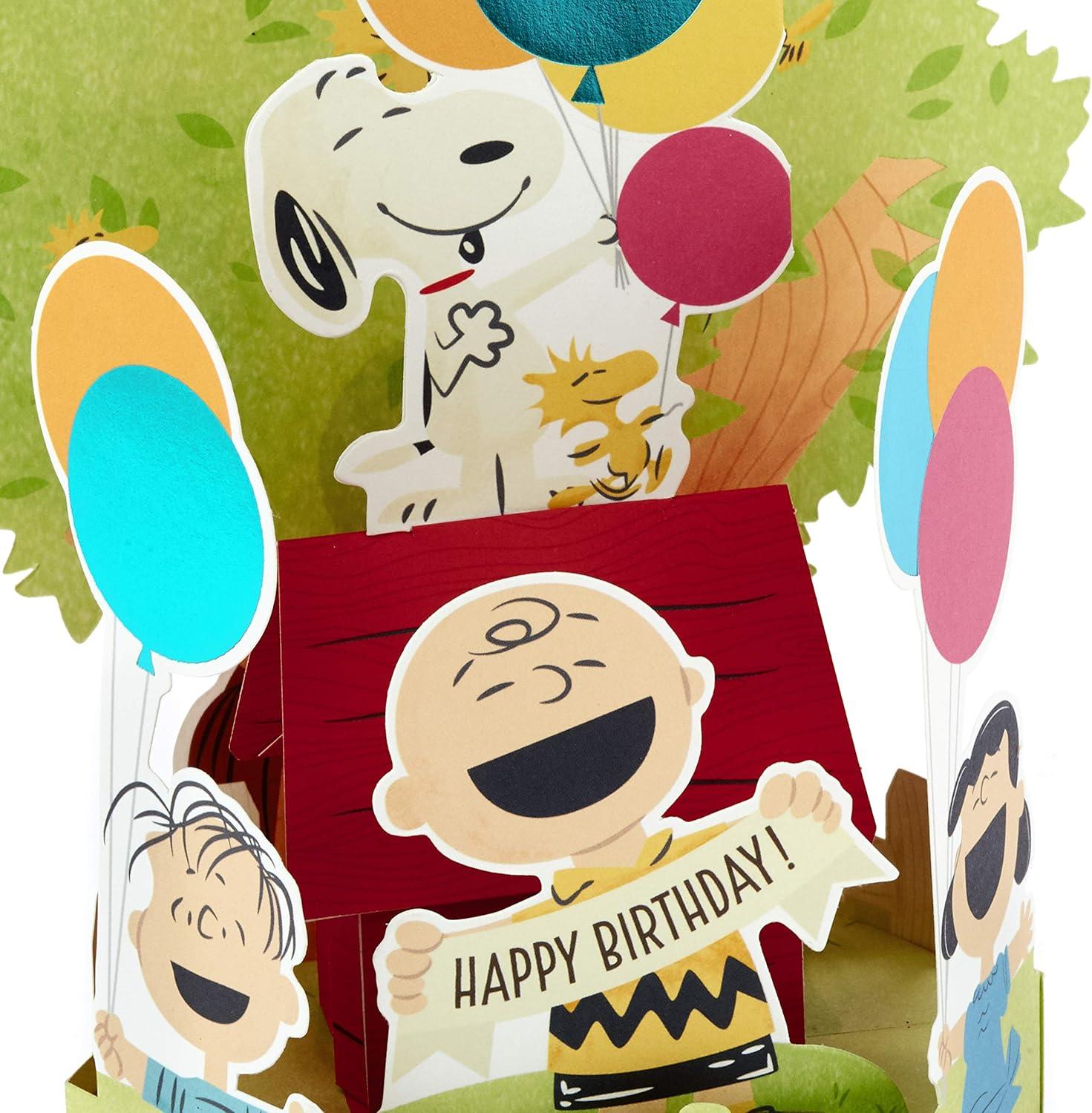 imageHallmark Signature Peanuts Birthday Card Charlie Brown and FriendsPop Up Snoopy Charlie Brown Day Filled with Fun