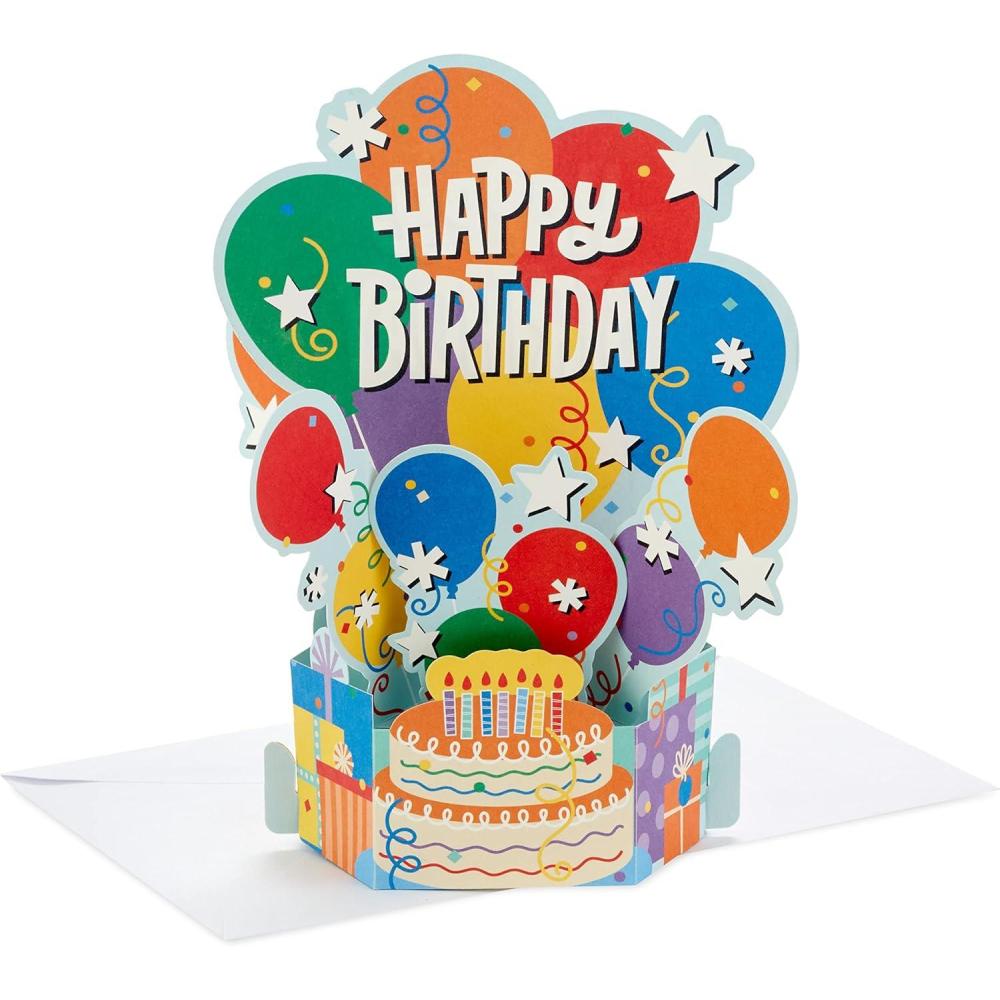 imageHallmark Paper Wonder Pack of Pop Up Birthday Cards Balloons and Cake 8 3D Cards and Envelopes