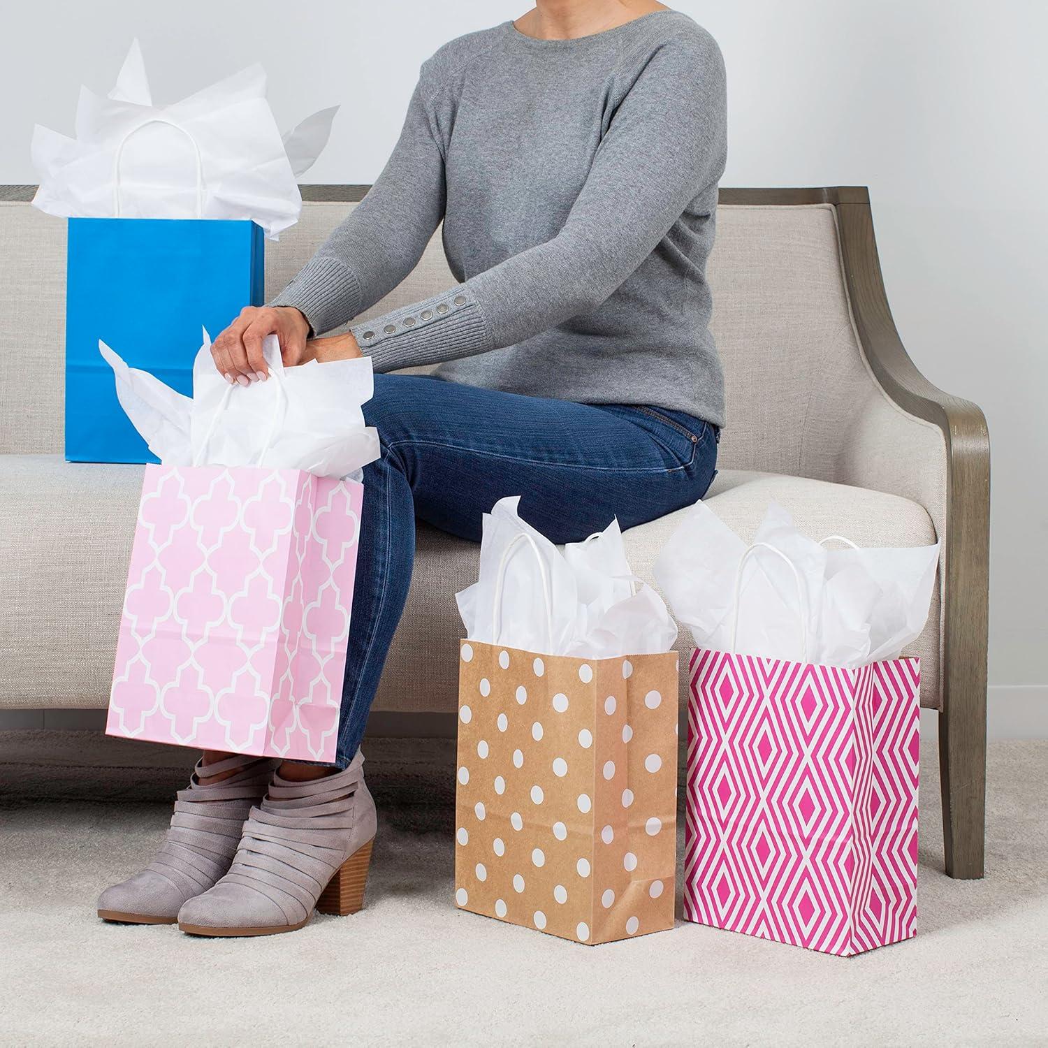 imageHallmark 10quot Medium Gift Bag Assortment Pack of 12 in Kraft Grey Black Pink Blue Solids and Patterns for Birthdays Baby Showers Bridal Showers or Any OccasionPink