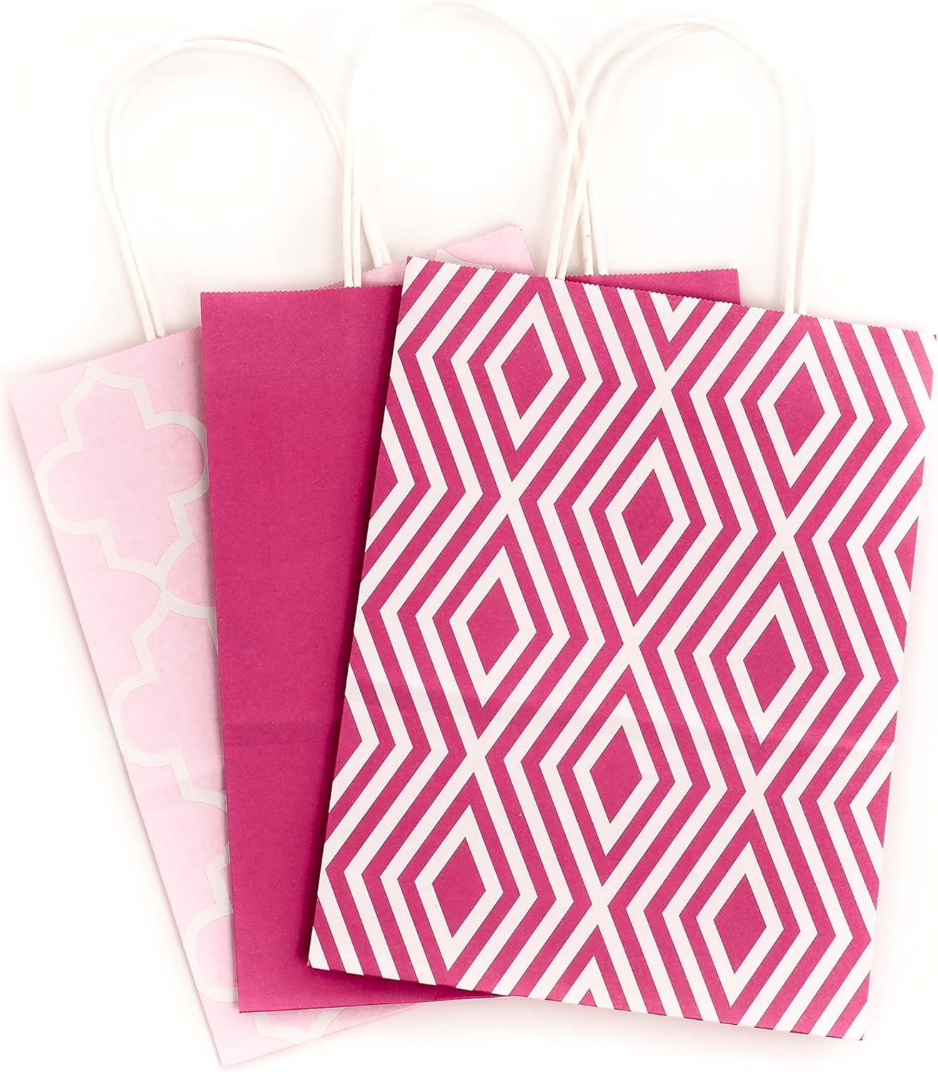 imageHallmark 10quot Medium Gift Bag Assortment Pack of 12 in Kraft Grey Black Pink Blue Solids and Patterns for Birthdays Baby Showers Bridal Showers or Any OccasionPink