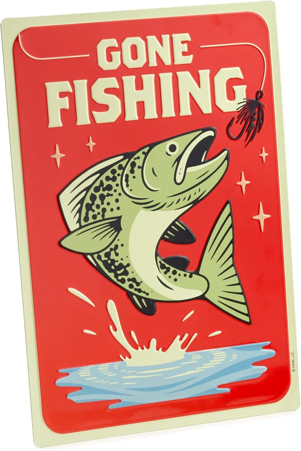 imageHallmark Fathers Day Card with Removable Tin Sign Gone Fishing