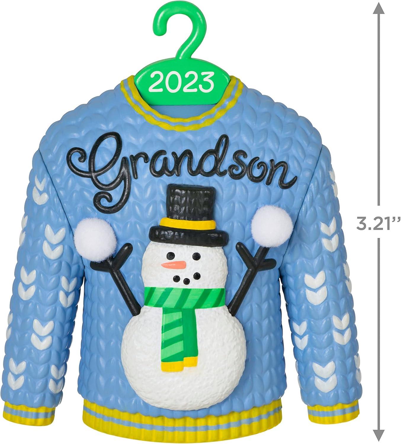 imageHallmark Keepsake Christmas Ornament 2024 Grandson Snowboarding Snowman 2024 Family Gifts2023 Grandson Christmas Sweater