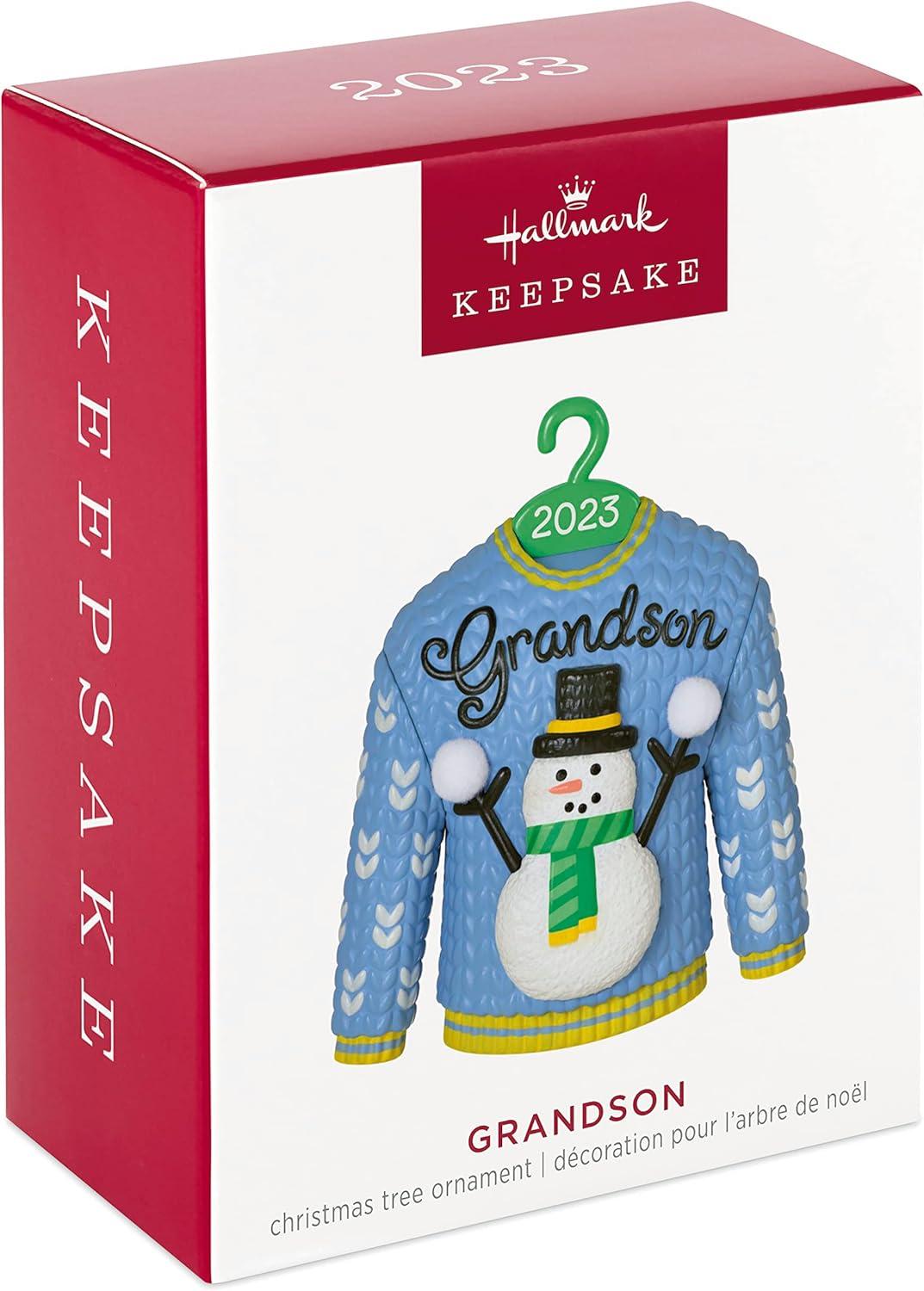 imageHallmark Keepsake Christmas Ornament 2024 Grandson Snowboarding Snowman 2024 Family Gifts2023 Grandson Christmas Sweater