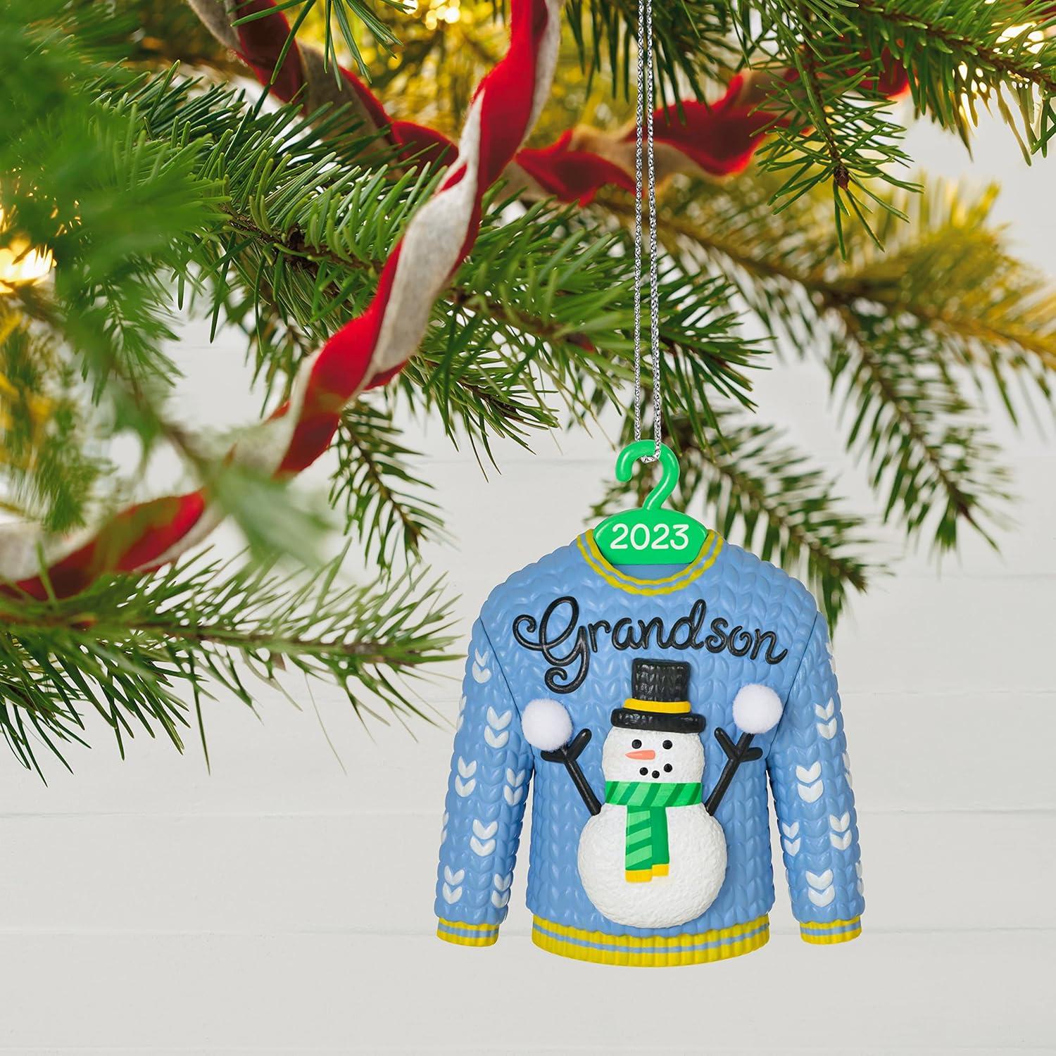 imageHallmark Keepsake Christmas Ornament 2024 Grandson Snowboarding Snowman 2024 Family Gifts2023 Grandson Christmas Sweater