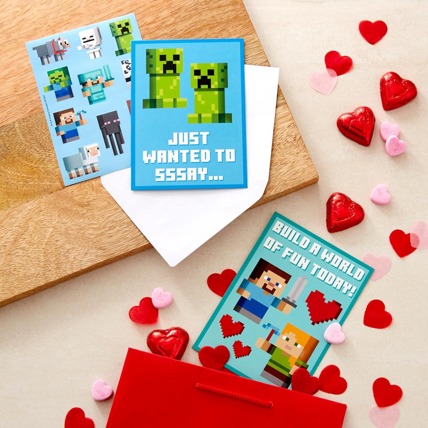 imageHallmark Minecraft Valentines Day Cards and Stickers for Kids School 24 Classroom Valentines with Envelopes