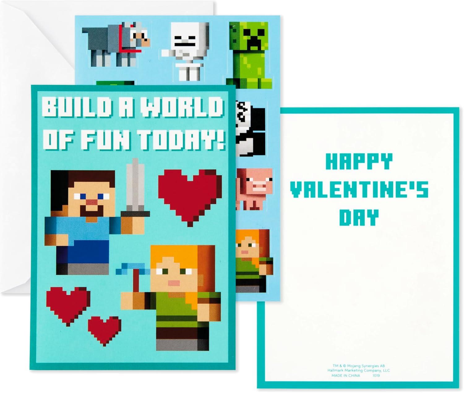 imageHallmark Minecraft Valentines Day Cards and Stickers for Kids School 24 Classroom Valentines with Envelopes
