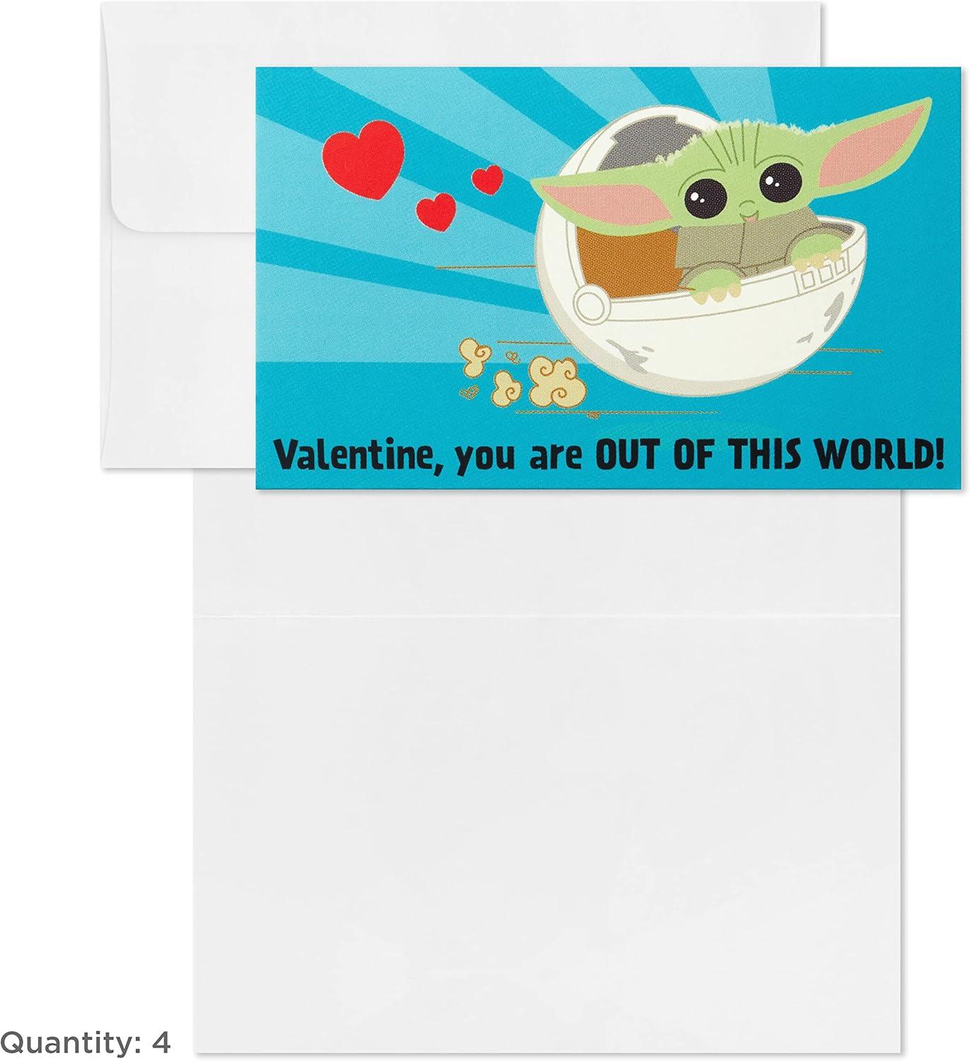 imageHallmark Mini Valentines Day Cards and Stickers for Kids School Dogs 32 Classroom Valentines with EnvelopesBaby Yoda Folded Mini Valentines