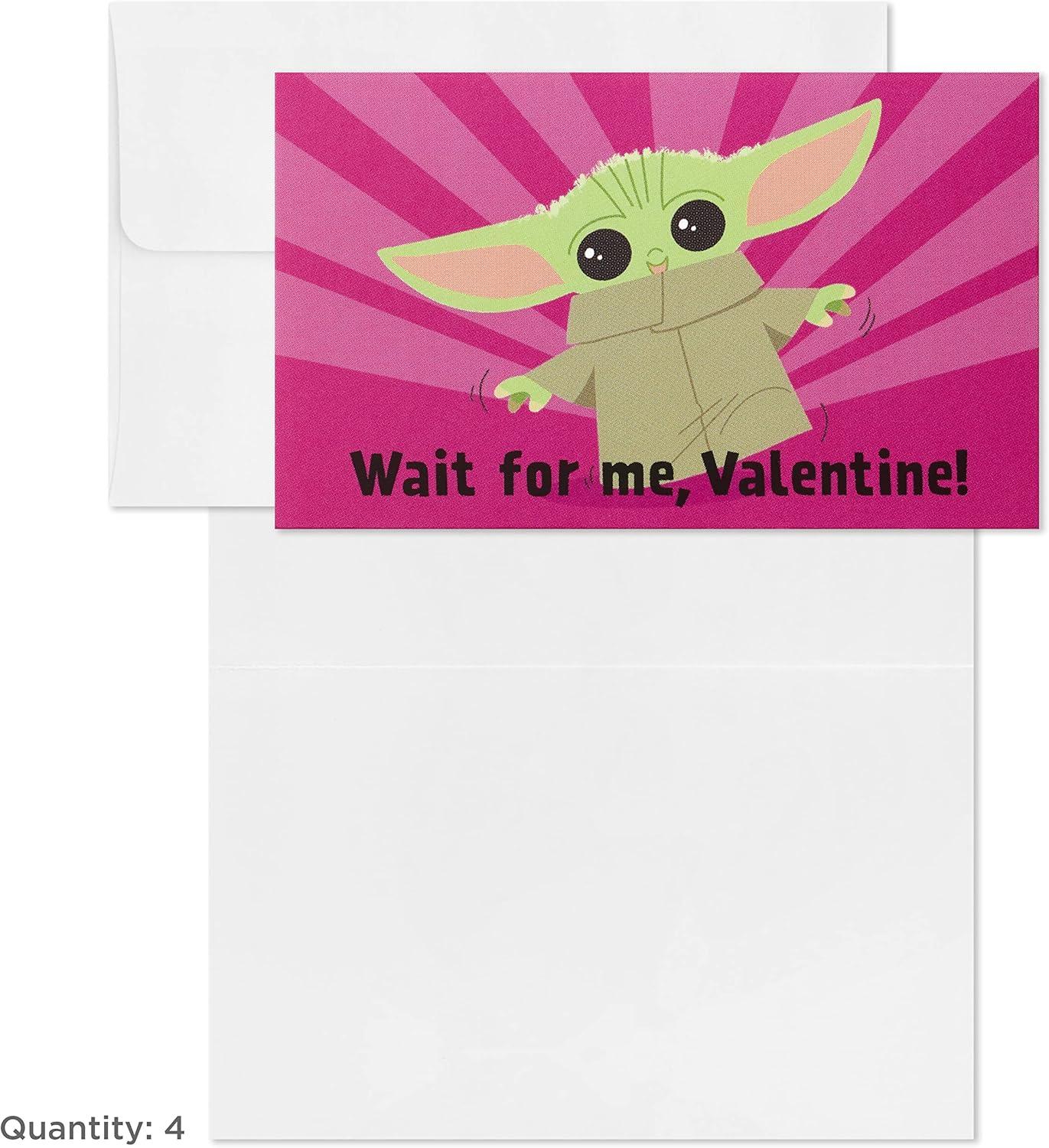 imageHallmark Mini Valentines Day Cards and Stickers for Kids School Dogs 32 Classroom Valentines with EnvelopesBaby Yoda Folded Mini Valentines