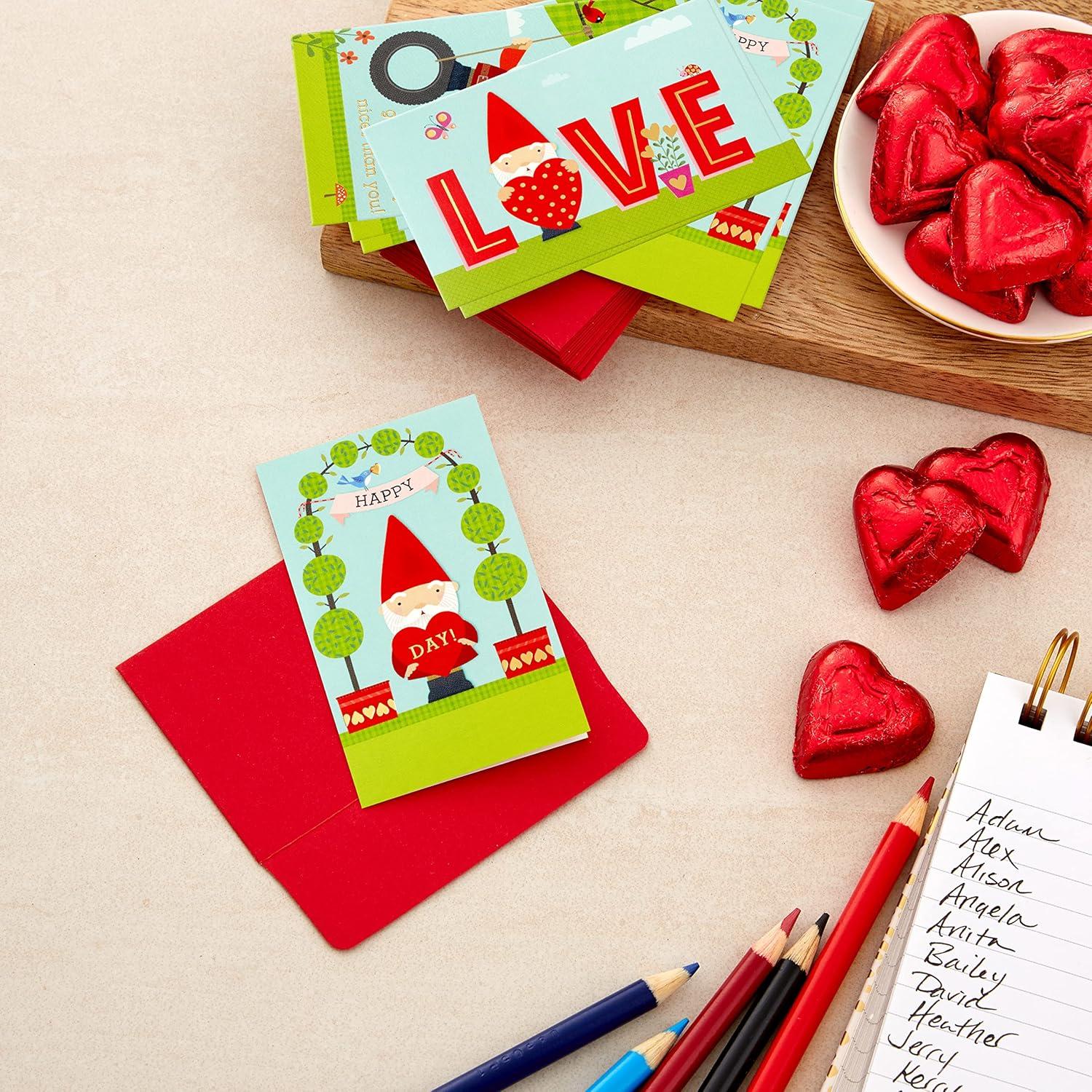 imageHallmark Mini Valentines Day Cards and Stickers for Kids School Dogs 32 Classroom Valentines with EnvelopesGnomes Folded Mini Valentines