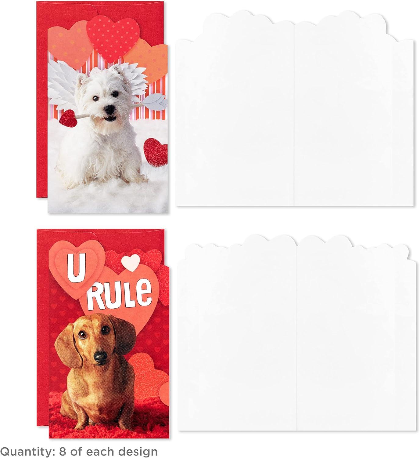 imageHallmark Mini Valentines Day Cards and Stickers for Kids School Dogs 32 Classroom Valentines with EnvelopesPlayful Dogs Folded Mini Valentines