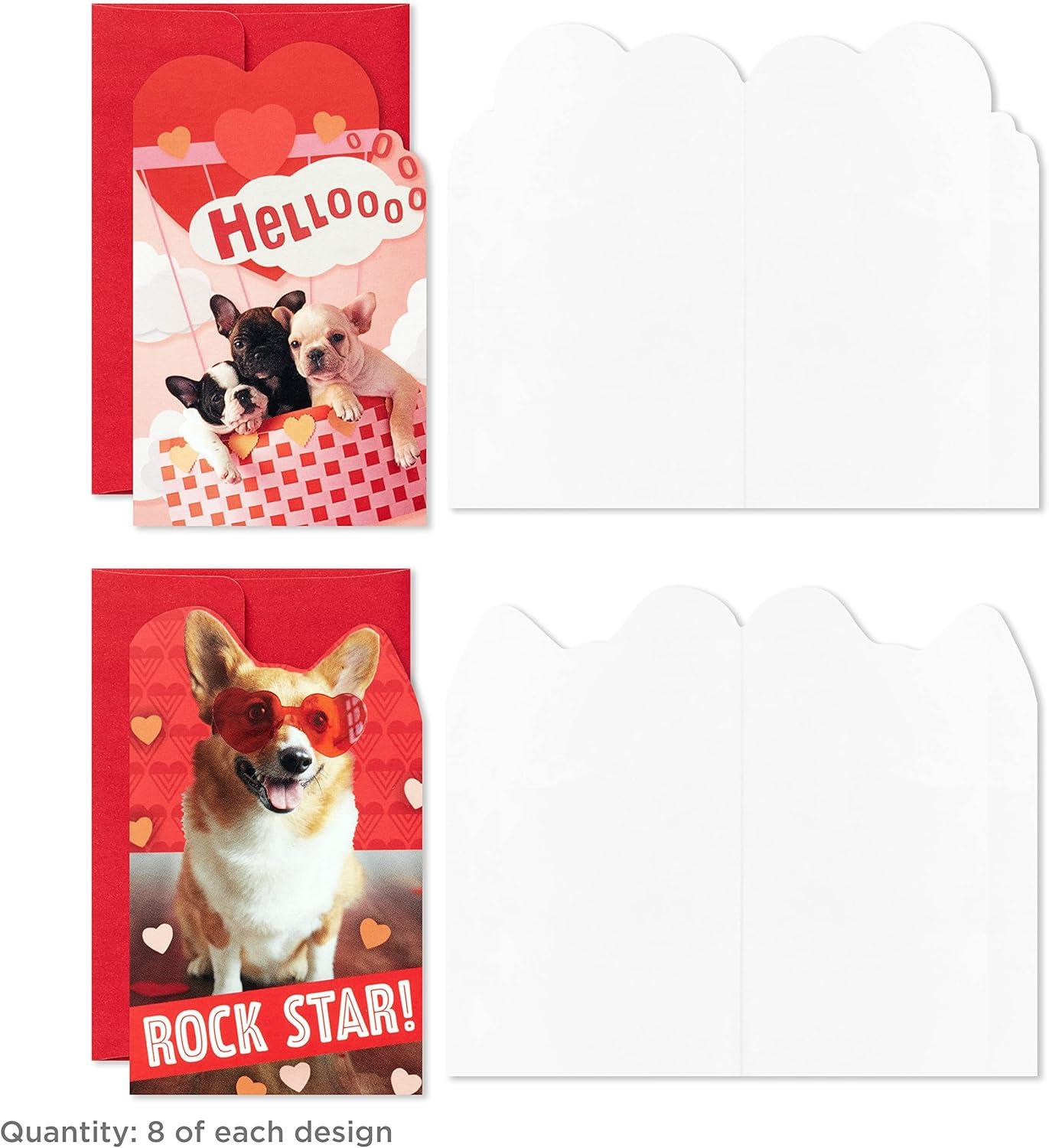 imageHallmark Mini Valentines Day Cards and Stickers for Kids School Dogs 32 Classroom Valentines with EnvelopesPlayful Dogs Folded Mini Valentines