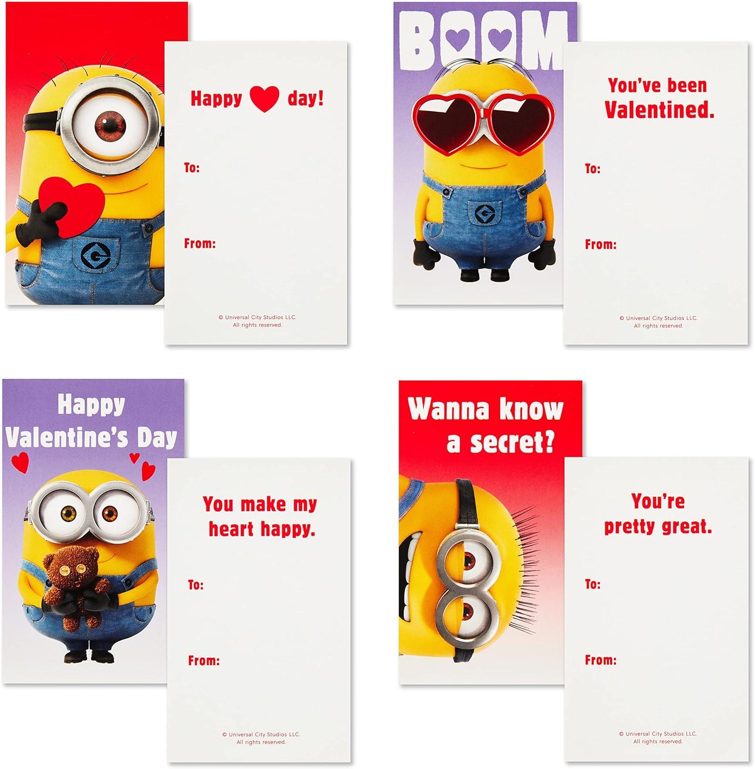 imageHallmark Minions Valentines Day Cards and Mailbox for Kids School Classroom Exchange 1 Box 32 Valentine Cards 35 Stickers 1 Teacher CardMinions