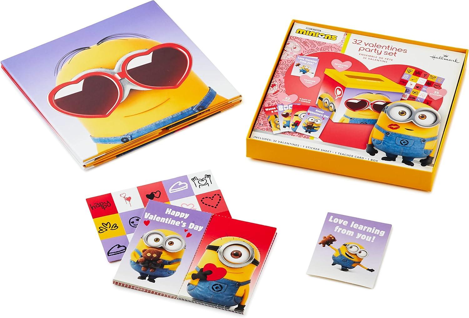 imageHallmark Minions Valentines Day Cards and Mailbox for Kids School Classroom Exchange 1 Box 32 Valentine Cards 35 Stickers 1 Teacher CardMinions
