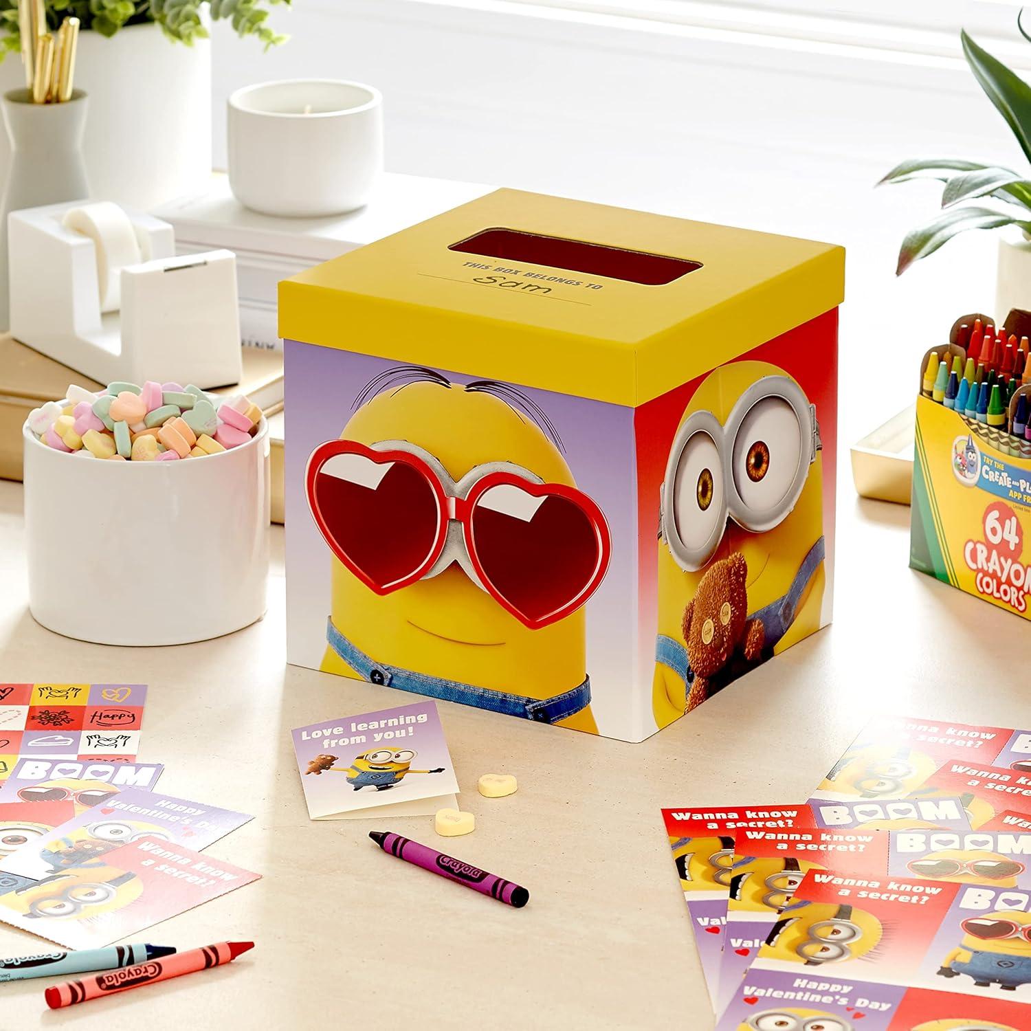 imageHallmark Minions Valentines Day Cards and Mailbox for Kids School Classroom Exchange 1 Box 32 Valentine Cards 35 Stickers 1 Teacher CardMinions