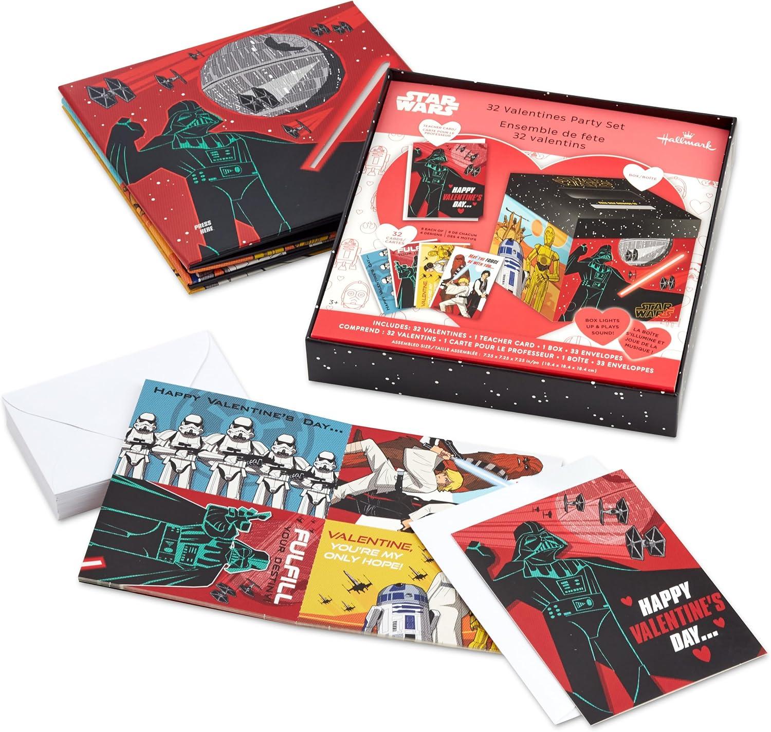 imageHallmark Minions Valentines Day Cards and Mailbox for Kids School Classroom Exchange 1 Box 32 Valentine Cards 35 Stickers 1 Teacher CardStar Wars Light and Music Box