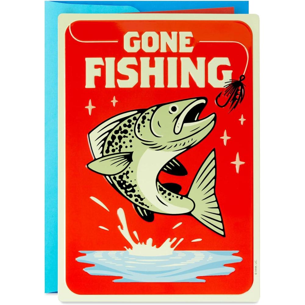 imageHallmark Fathers Day Card with Removable Tin Sign Gone Fishing