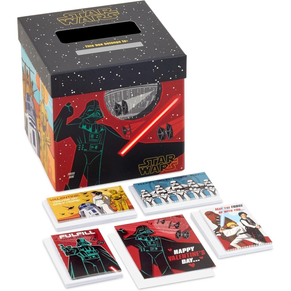 imageHallmark Minions Valentines Day Cards and Mailbox for Kids School Classroom Exchange 1 Box 32 Valentine Cards 35 Stickers 1 Teacher CardStar Wars Light and Music Box