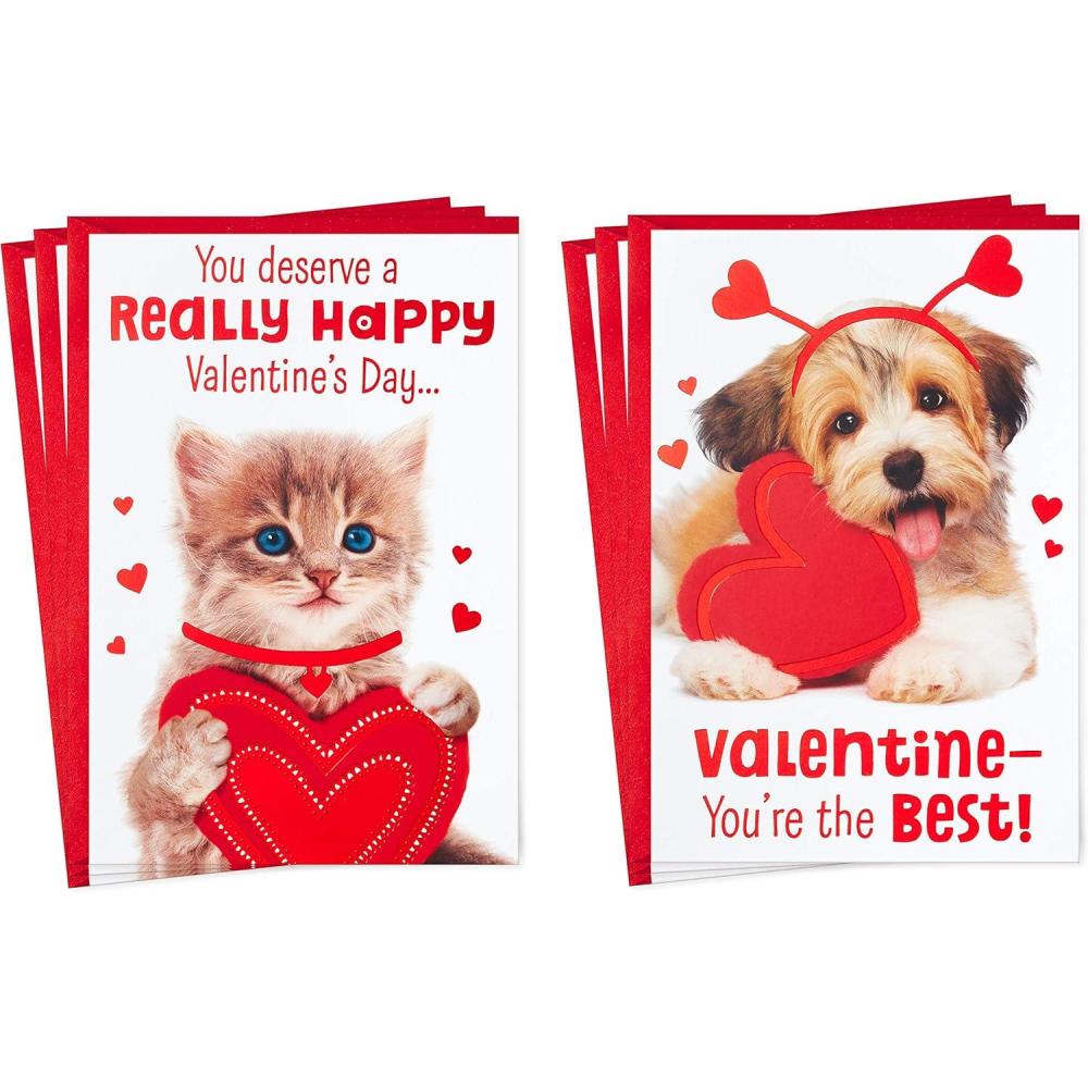 imageHallmark Valentines Day Cards Assortment Puppy and Kitten 6 Valentines Day Cards with EnvelopesPuppy and Kitten