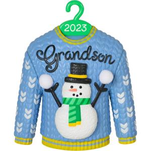 Hallmark Keepsake Christmas Ornament 2024, Grandson Snowboarding Snowman 2024, Family Gifts(2023 Grandson Christmas Sweater)
